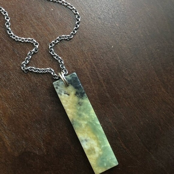 Rectangle Marble Stone Bar Rolo Chain Necklace - Picture 1 of 5
